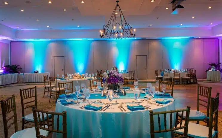 Elegant wedding uplighting and cold sparks