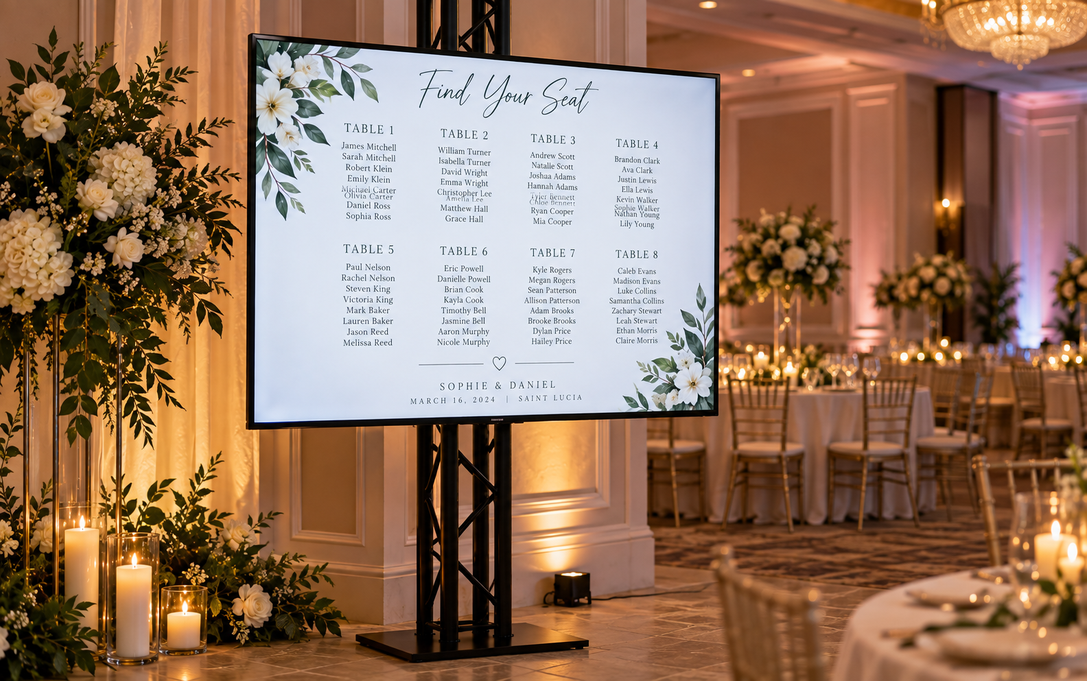 Wedding seating chart display in Saint Lucia